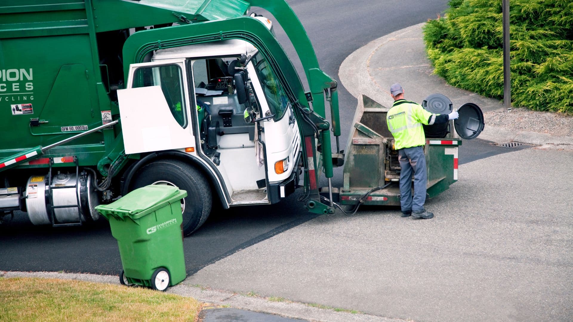 Champion Services truck servicing a residential street in Northern Virginia